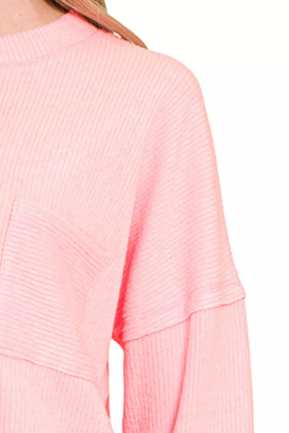 Zenana Ribbed Brushed Melange Hacci Sweater with Chest Pocket | Sweaters Daverri Fashions