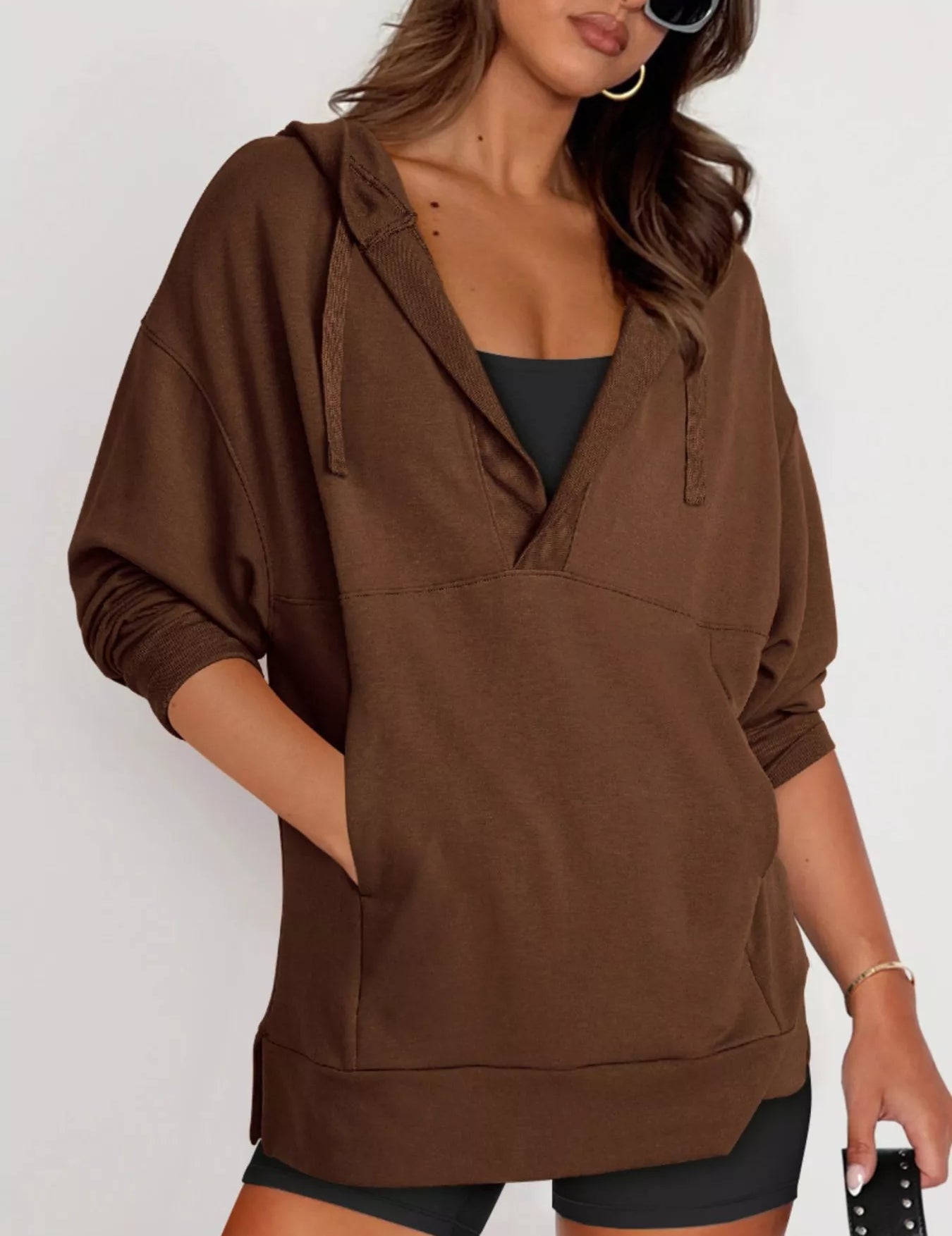 Drawstring Kangaroo Pocket Long Sleeve Hoodie | Hoodies Daverri Fashions