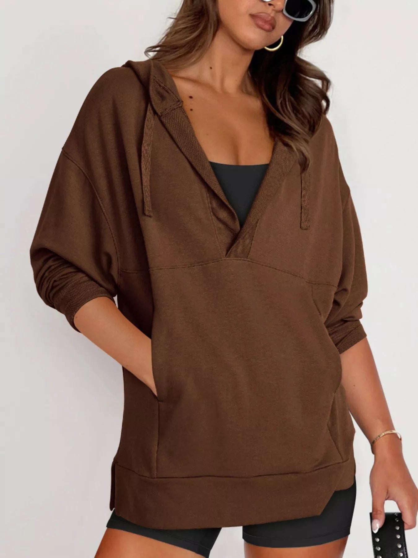 Drawstring Kangaroo Pocket Long Sleeve Hoodie | Hoodies Daverri Fashions