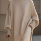 Cream oversized batwing sleeve poncho with ribbed cuffs