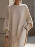 Cream oversized batwing sleeve poncho with ribbed cuffs
