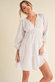 Aemi + Co Notched Balloon Sleeve Tiered Mini Dress | Mini Dresses Daverri Fashions
