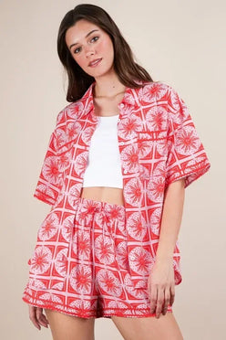 VERY J Tropical Printed Shirt Top and Shorts Set - DAVERRI FASHIONS