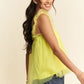 Vibrant yellow Davi & Dani shirred ruffle strap tulle babydoll top