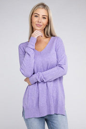 Garment Dyed Front Seam Zenana Sweater Tops