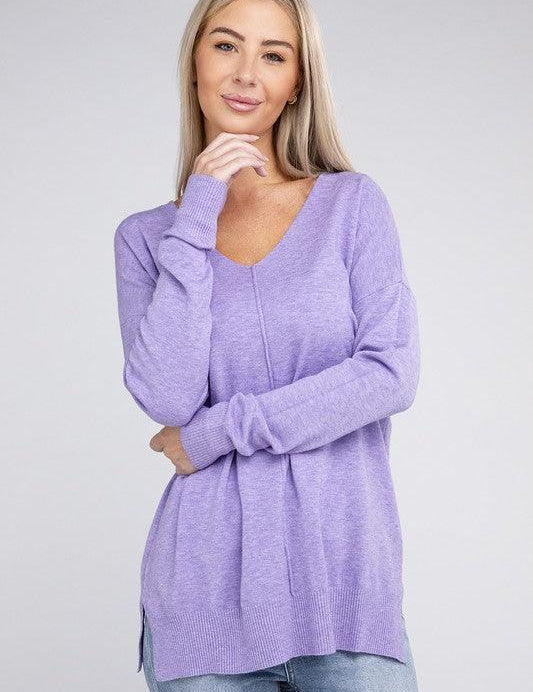 Garment Dyed Front Seam Zenana Sweater Tops