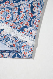 Blue Geometric Printed Lace Patchwork Ric Rac Raglan Long Sleeve Top | Tops/Long Sleeve Tops Daverri Fashions