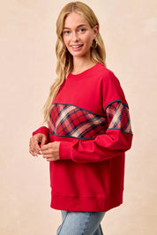 BiBi Christmas Theme Plaid Block Sweatshirt with Binding | Sweatshirts Daverri Fashions