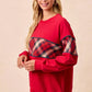 BiBi Christmas Theme Plaid Block Sweatshirt with Binding - DAVERRI FASHIONS