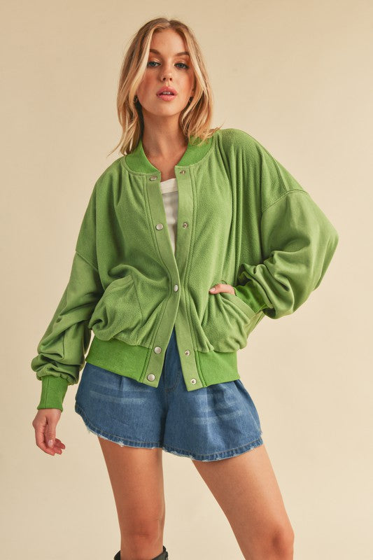 Aemi + Co Snap Down Drop Shoulder Brushed Jacket Lime