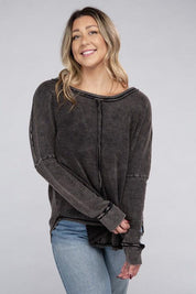 Plus Long Sleeve Cotton Waffle Knit Top Shirts & Tops