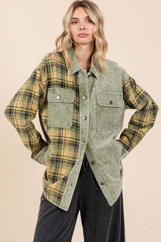 Mittoshop Plaid Button Down Drop Shoulder Jacket