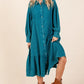 Mittoshop Mineral Wash Cotton Gauze Ruffle Midi Shirt Dress Topaz Blue S M Midi Dresses