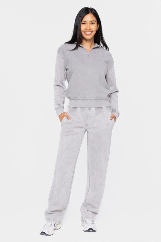 Mono B Elastic Waist Fleece Pants with Pockets Lounge Pants