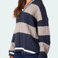 Striped Cable Knit V-Neck Sweater - DAVERRI FASHIONS