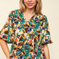 Haptics Full Size Frill Floral Puff Sleeve Peplum Blouse Multicolor Blouses