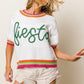 BiBi FIESTA Metallic Letter Short Puff Sleeve Sweater Green XL Sweaters
