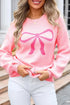 Bow Round Neck Long Sleeve Sweater - DAVERRI FASHIONS