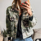 Camo Print Leopard Trim Button Up Jacket - DAVERRI FASHIONS