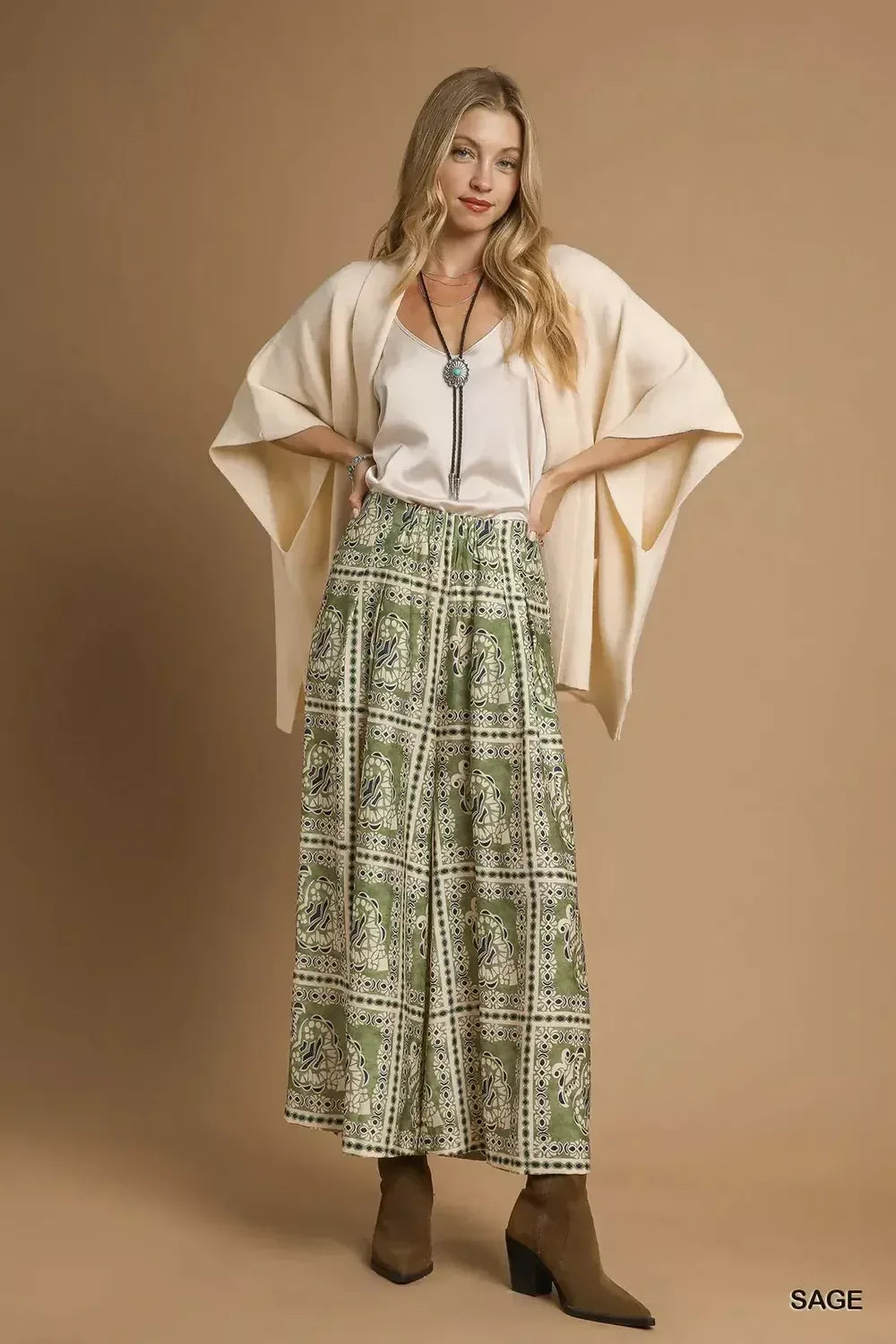 Umgee Bohemian Print Pants with Pockets - DAVERRI FASHIONS