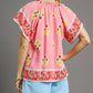 Umgee Boho Bloom Border Top: pink embroidered floral top