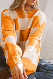 Checkered Bishop Sleeve Sweater | Sweaters Daverri Fashions