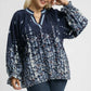Umgee Full Size Floral Vine Print Blouse with Balloon Sleeves Plus Size