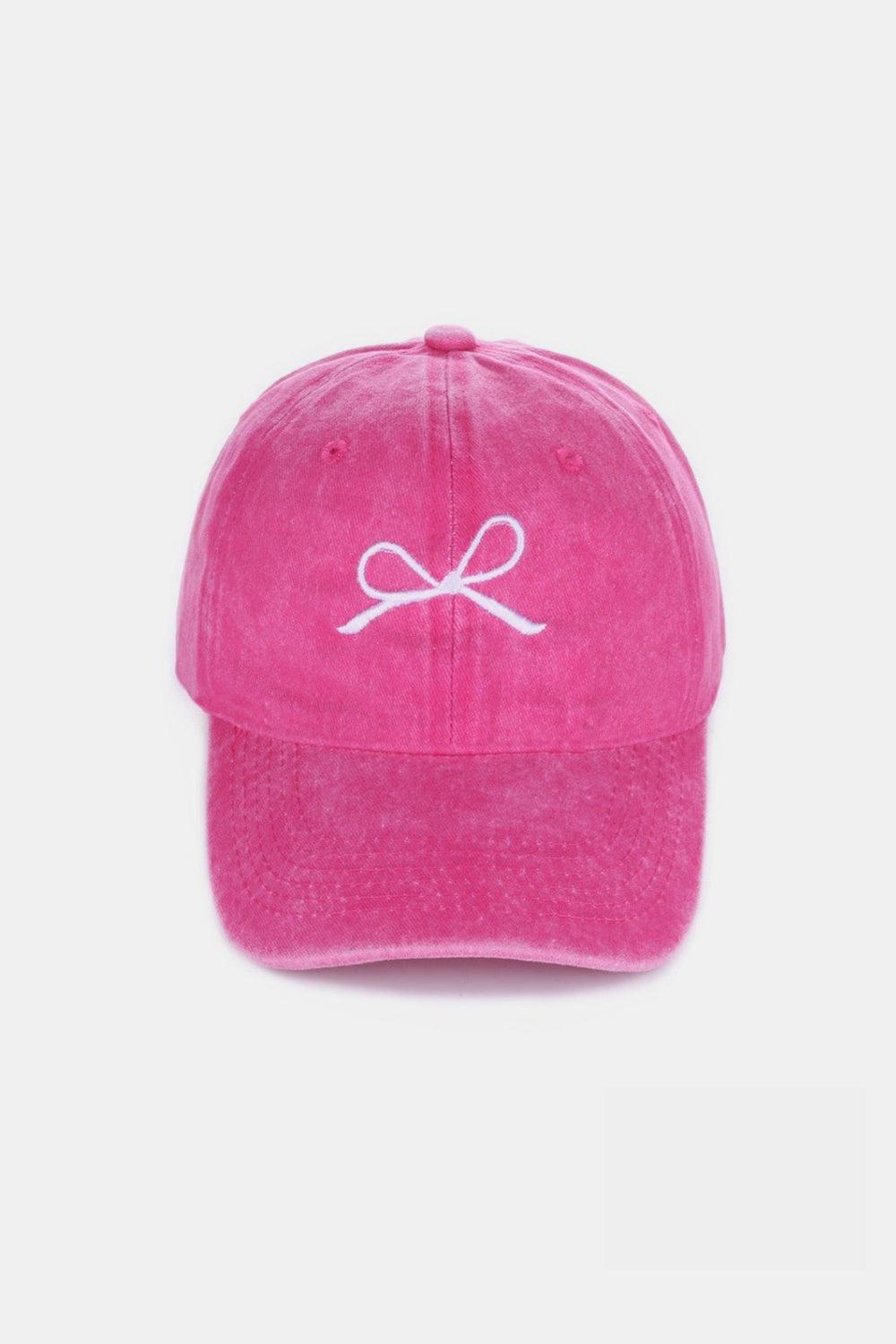 Zenana Bow Embroidered Washed Cotton Caps Hot Pink One Size Hats