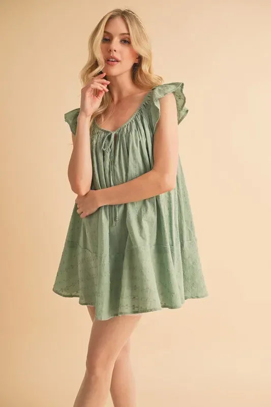 Aemi+Co Ruffled Cap Sleeve Cotton Tunic Mini Dress - DAVERRI FASHIONS