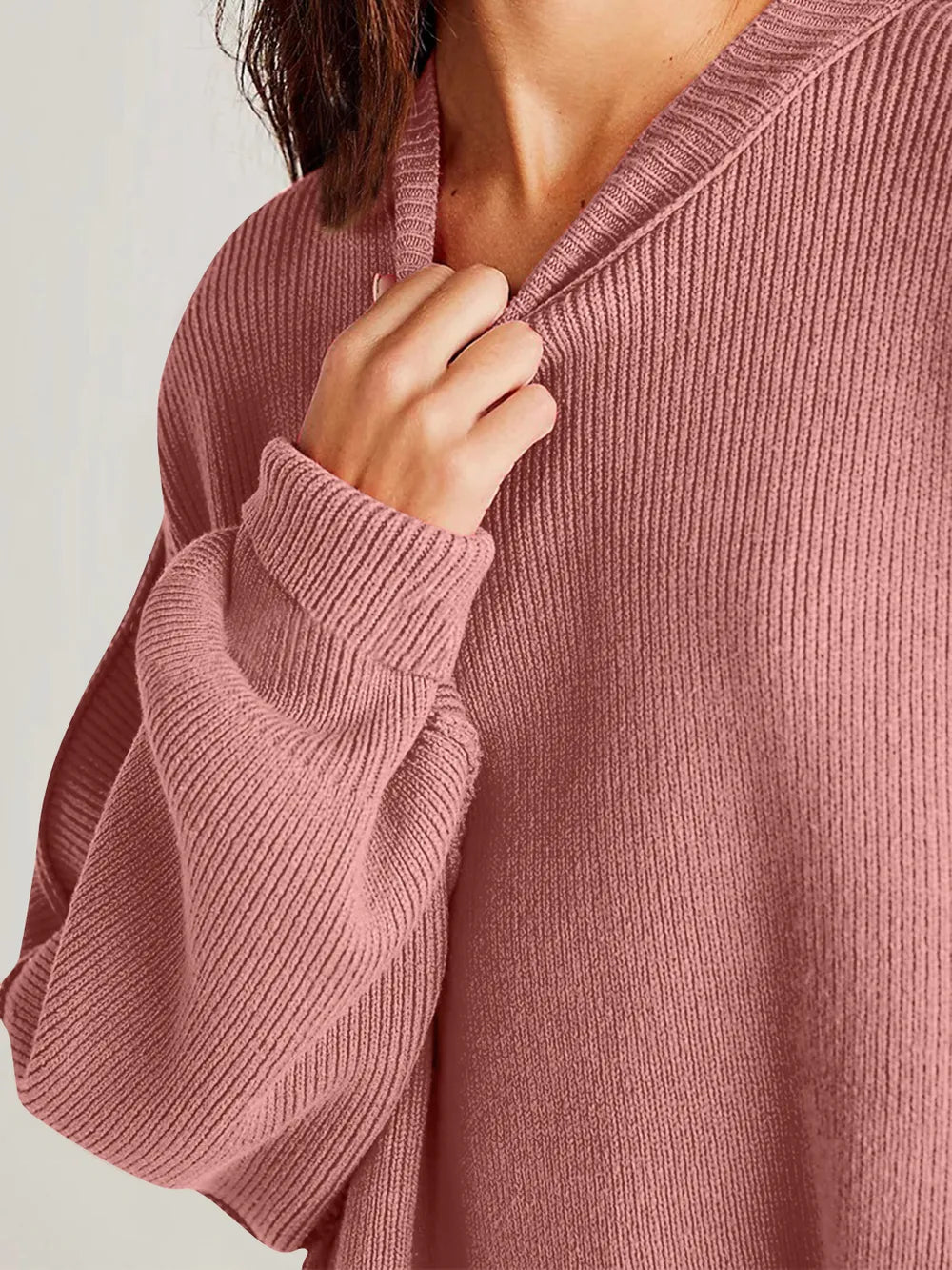 Side Slit Round Neck Long Sleeve Sweater | Sweaters Daverri Fashions