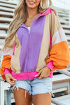 Drawstring Color Block Zip Up Long Sleeve Hoodie - DAVERRI FASHIONS