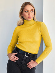 Yellow Free Size Women's Knit Turtleneck Pullover | Sweaters Daverri Fashions