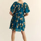 Davi & Dani Floral Print Short Bell Sleeve Pleated Mini Dress - DAVERRI FASHIONS
