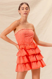 SO ME Strapless Ruffle Layered Game Day Cheer Up Dress | Mini Dresses Daverri Fashions