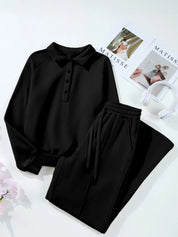 Collared Sweatshirt and High Waist Pants Active Set | Daverri Fashions