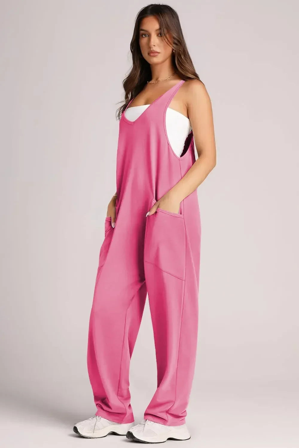 Lovelet Wide Strap Jumpsuit with Pockets - DAVERRI FASHIONS