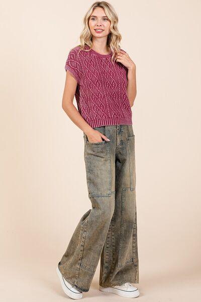 Mittoshop Washed Wide Leg Jeans with Pockets - DAVERRI FASHIONS