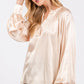 SAGE + FIG Notched Long Sleeve Blouse Blouses