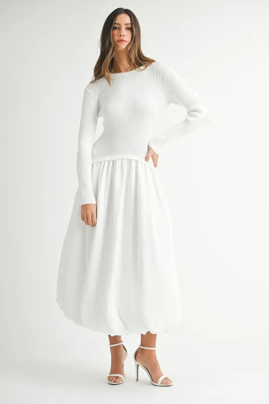 MABLE Ribbed Poplin Mix Midi Sweater Dress