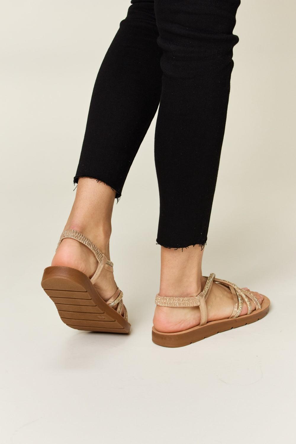 Rhinestone Crisscross Flat Sandals SANDALS