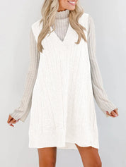 Lovelet Cable Knit V-Neck Mini Sweater Overall Dress | Mini Dresses Daverri Fashions