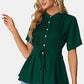 Emerald green peplum blouse with tied round neck and pleated front