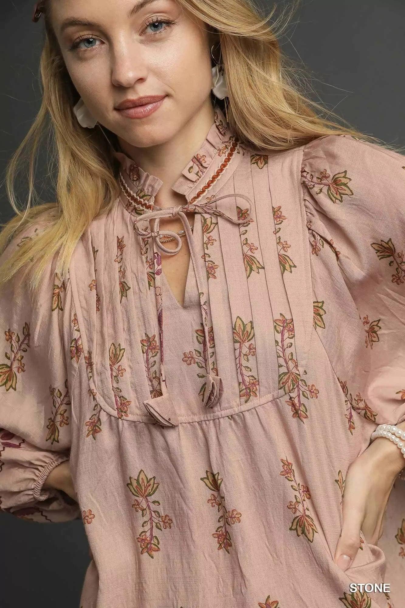 Umgee Floral Boho Peasant Blouse - DAVERRI FASHIONS