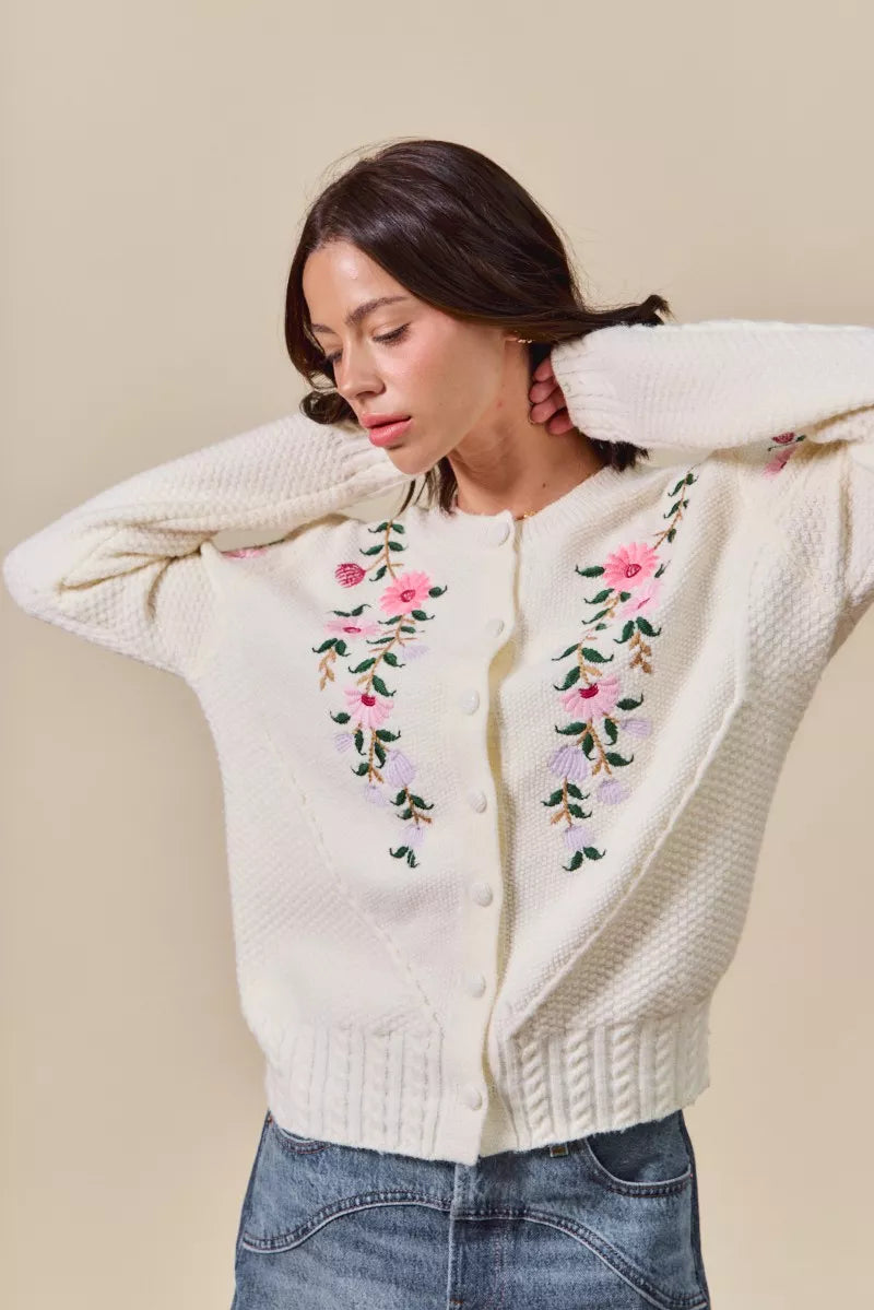 SO ME Floral Embroidered Coquette Sweater Cardigan | Cardigans Daverri Fashions