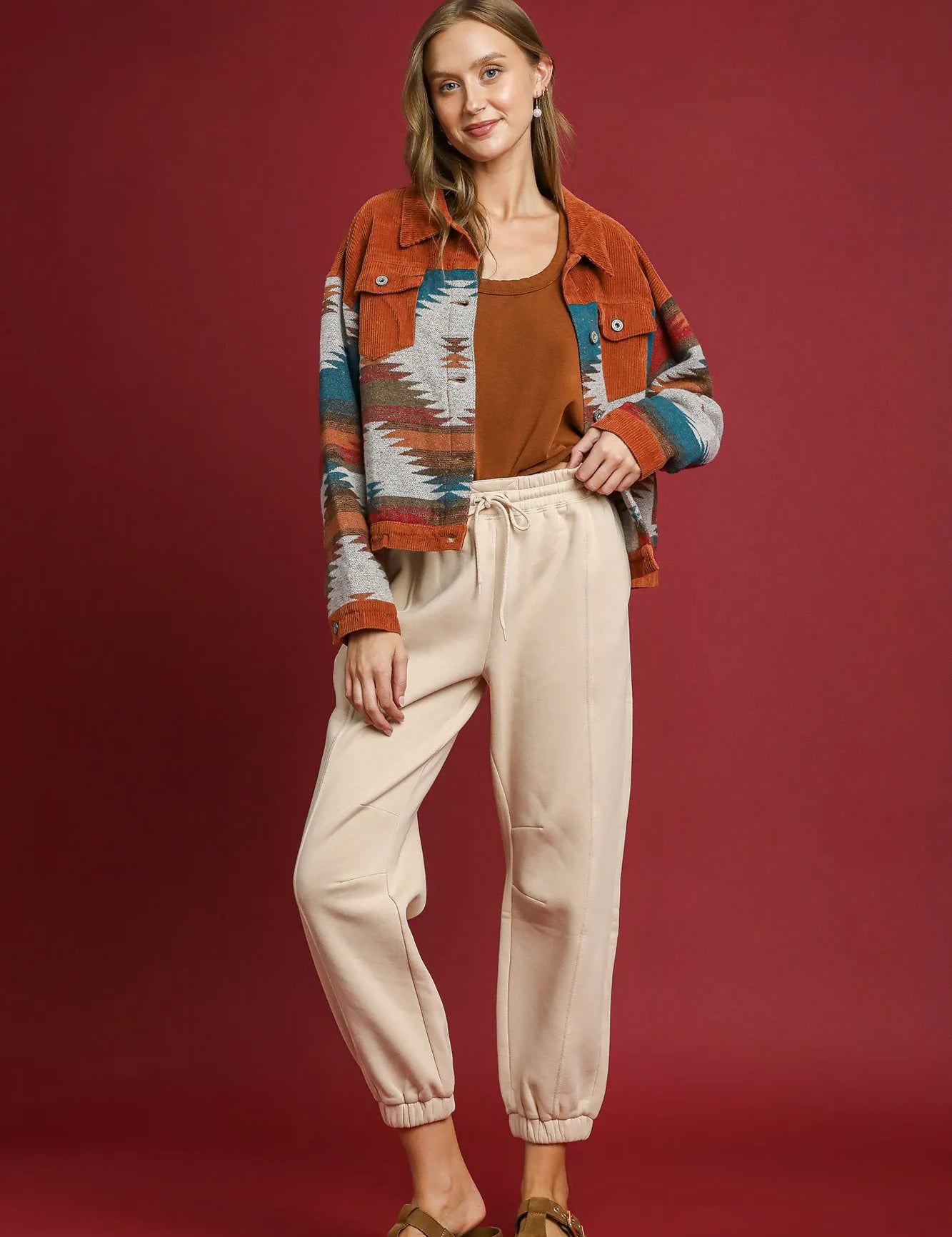 Umgee Fleece Jogger Pants with Drawstring Sand | Sweatpants Daverri Fashions