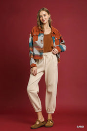 Umgee Fleece Jogger Pants with Drawstring Sand | Sweatpants Daverri Fashions