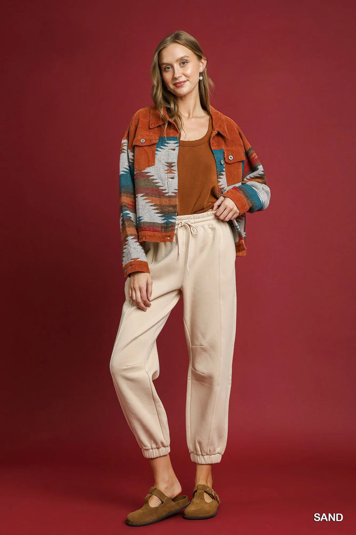 Umgee Fleece Jogger Pants with Drawstring Sand | Sweatpants Daverri Fashions
