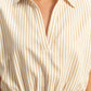 HYFVE Striped Elastic Hem Johnny Collar Cap Sleeve Blouse Blouses