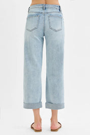 RISEN Full Size Mid Rise Fit Boyfriend Jeans with Cuff | Jeans Daverri Fashions