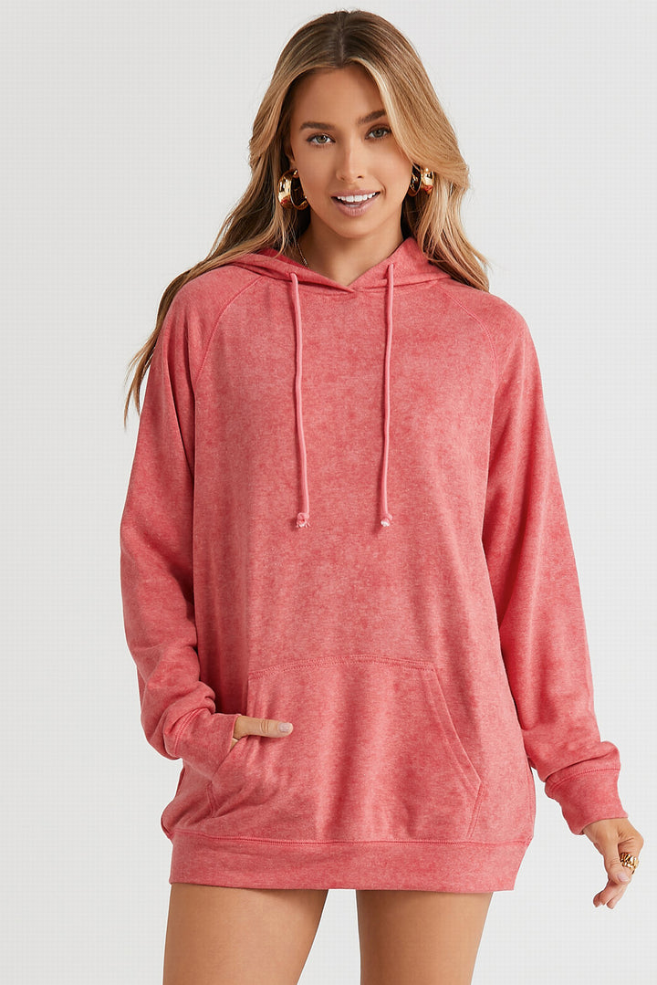 Long Sleeve Front Pocket Hoodie Coral Tops